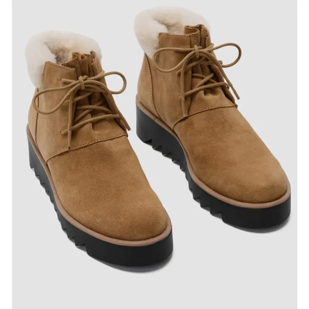 Eileen Fisher Wedge Bootie Kenille Sport Brown Suede New